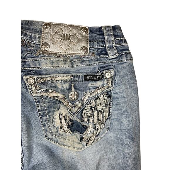 Miss Me Y2K medium wash bootcut angel wing embellished jeans size 29 - Picture 4 of 10
